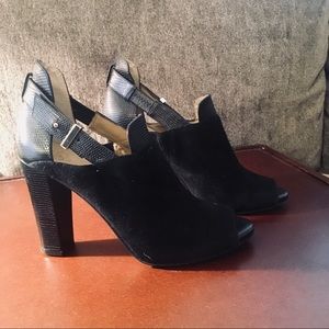 Ann Taylor black peeptoe booties, sz 7